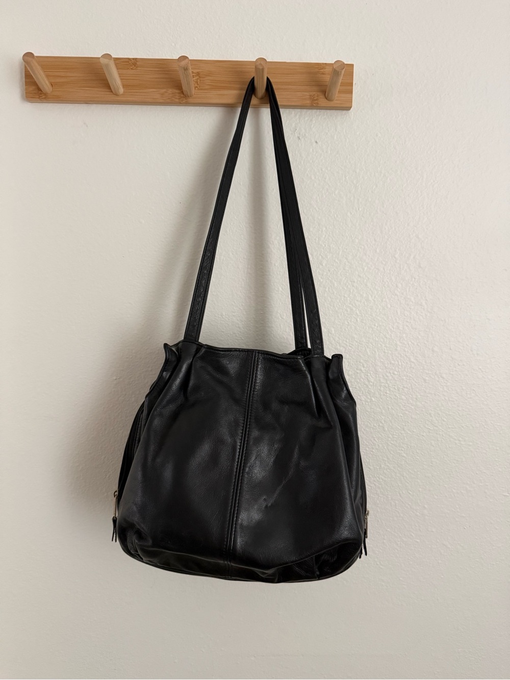 SAS Vintage Black Leather Shoulder Bag with Double Straps